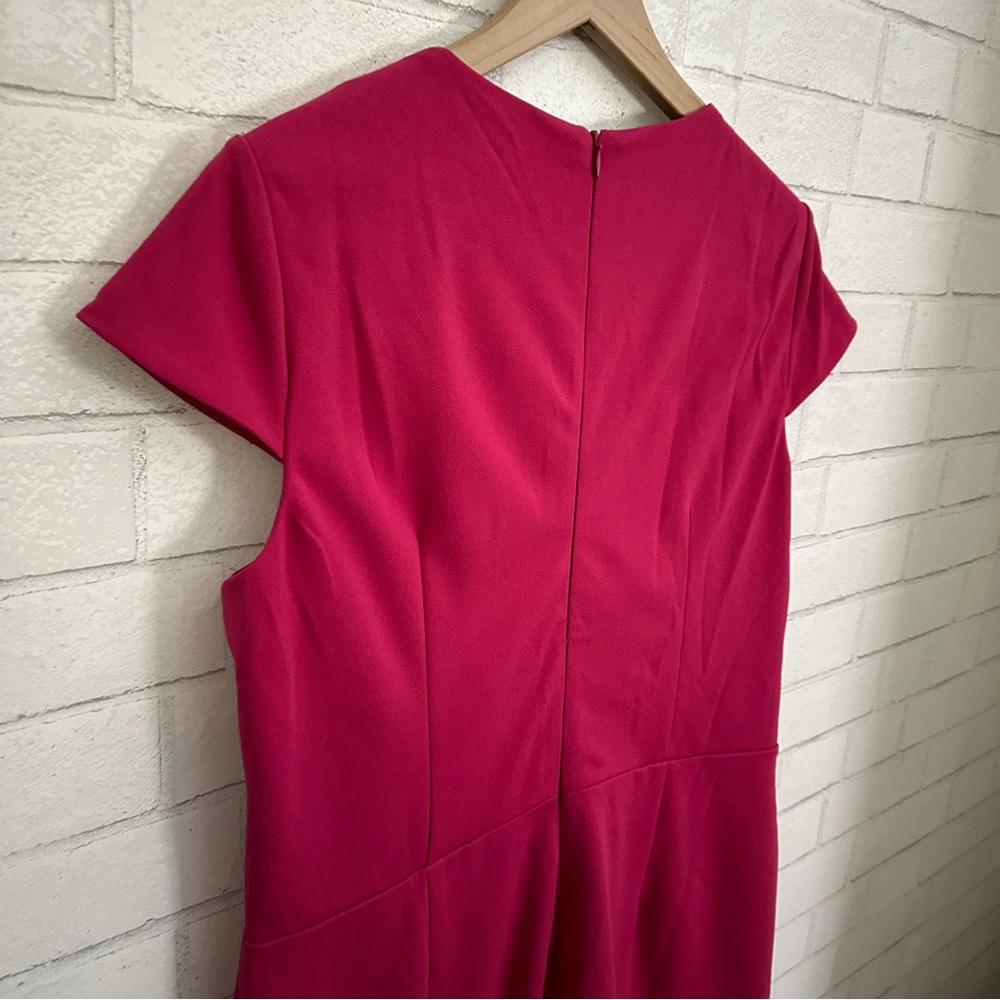 LONDON TIMES Pink Faux Wrap Ruffle Cap Sleeve Dress - Picture 9 of 11